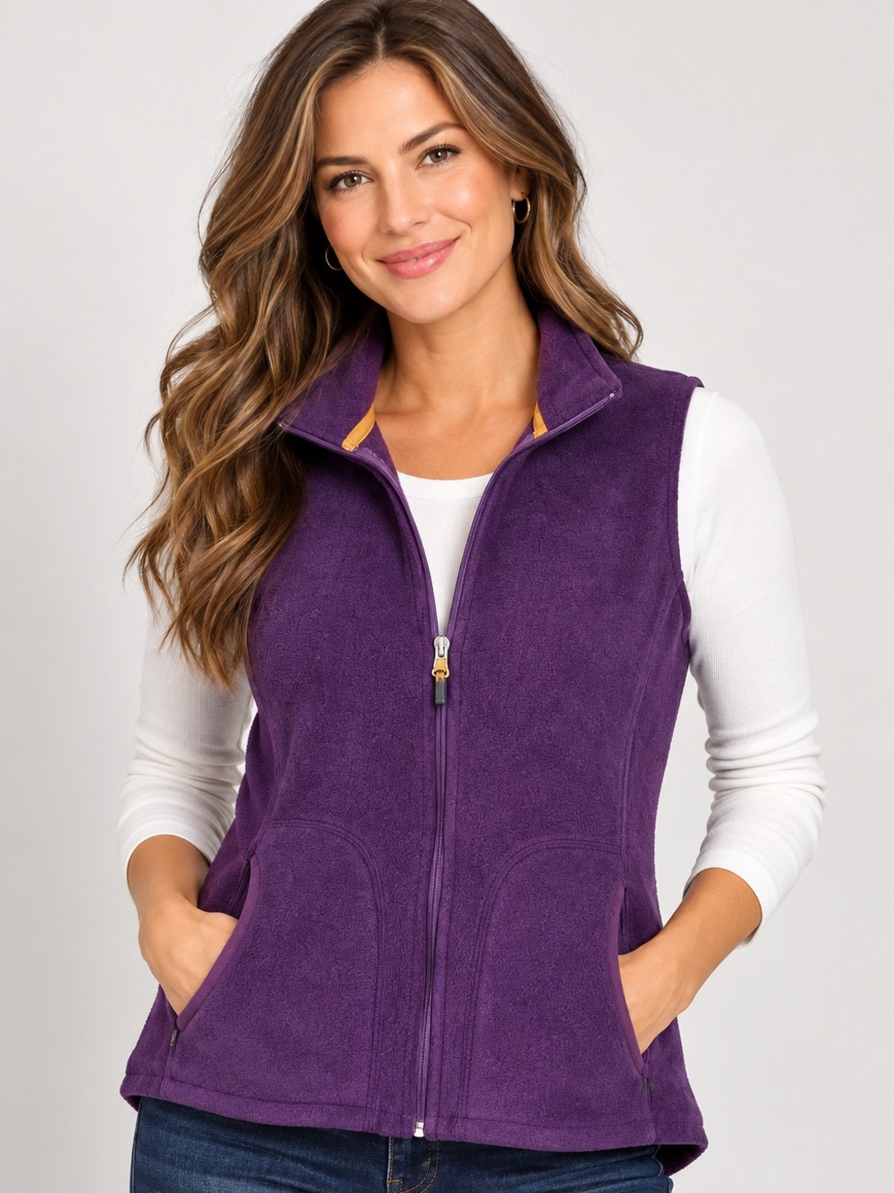 Woolrich Purple Fleece Zip Vest Women’s Small Petite Outdoor Cozy Layer